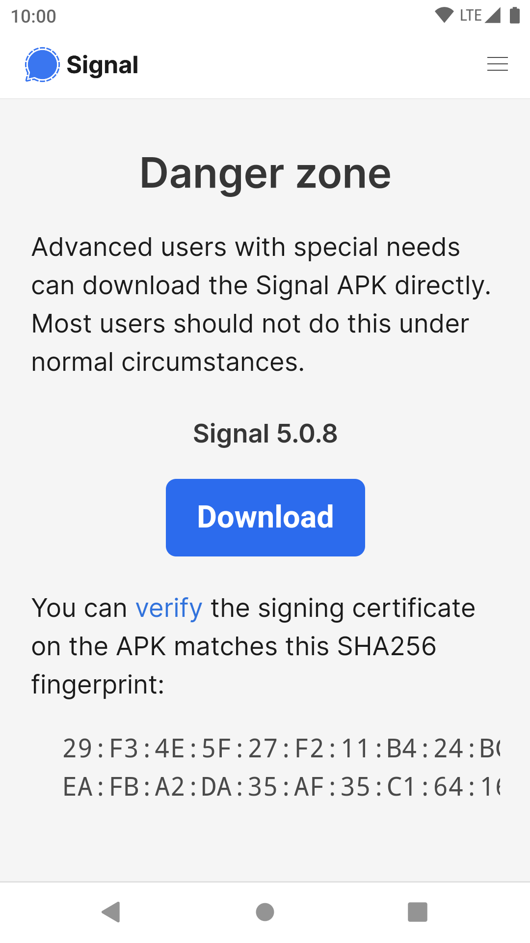 Signal APK 下載按鈕